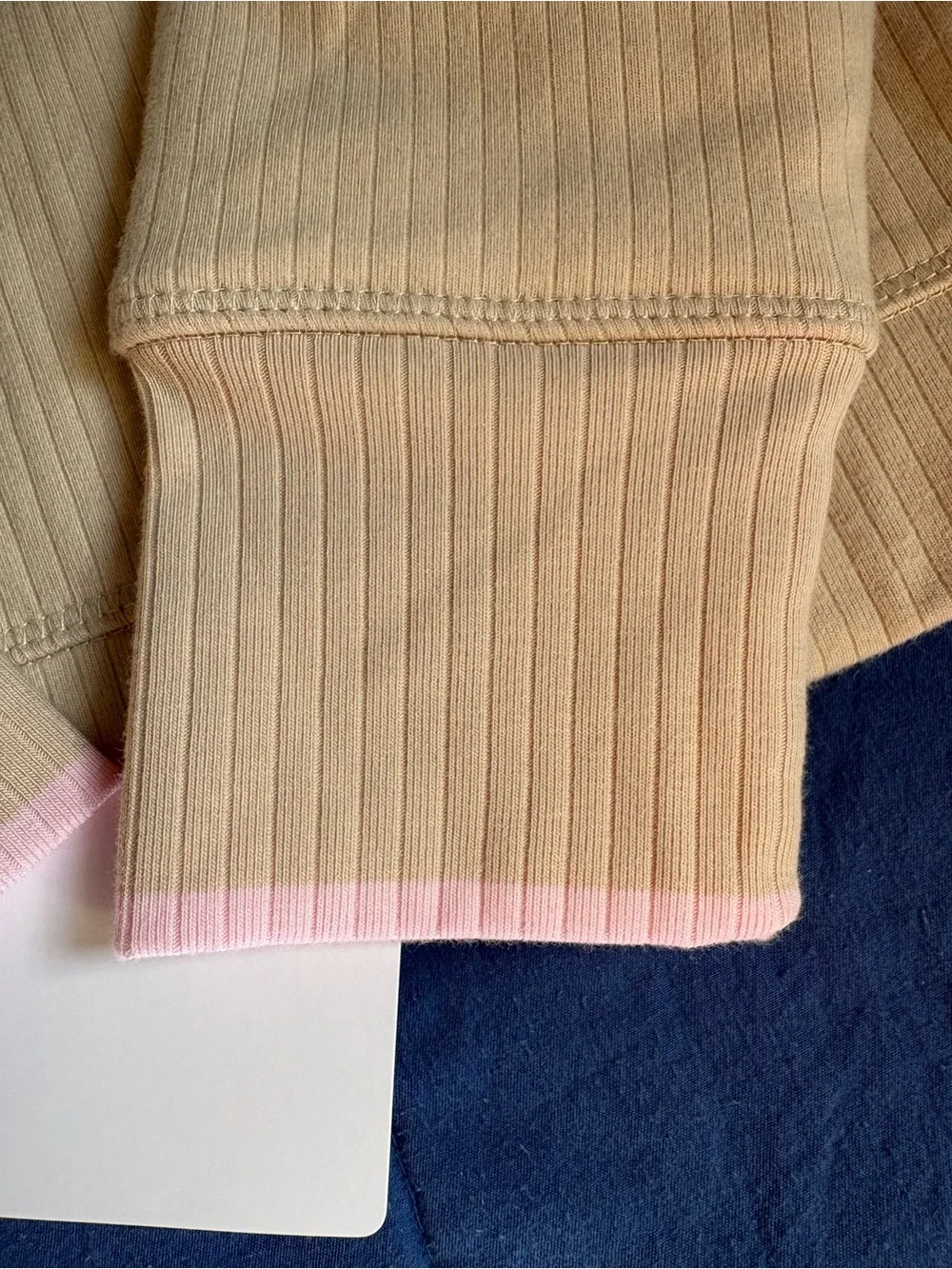 Nike Kids Cream Ribbed Crewneck Sweatshirt with Pink Swoosh